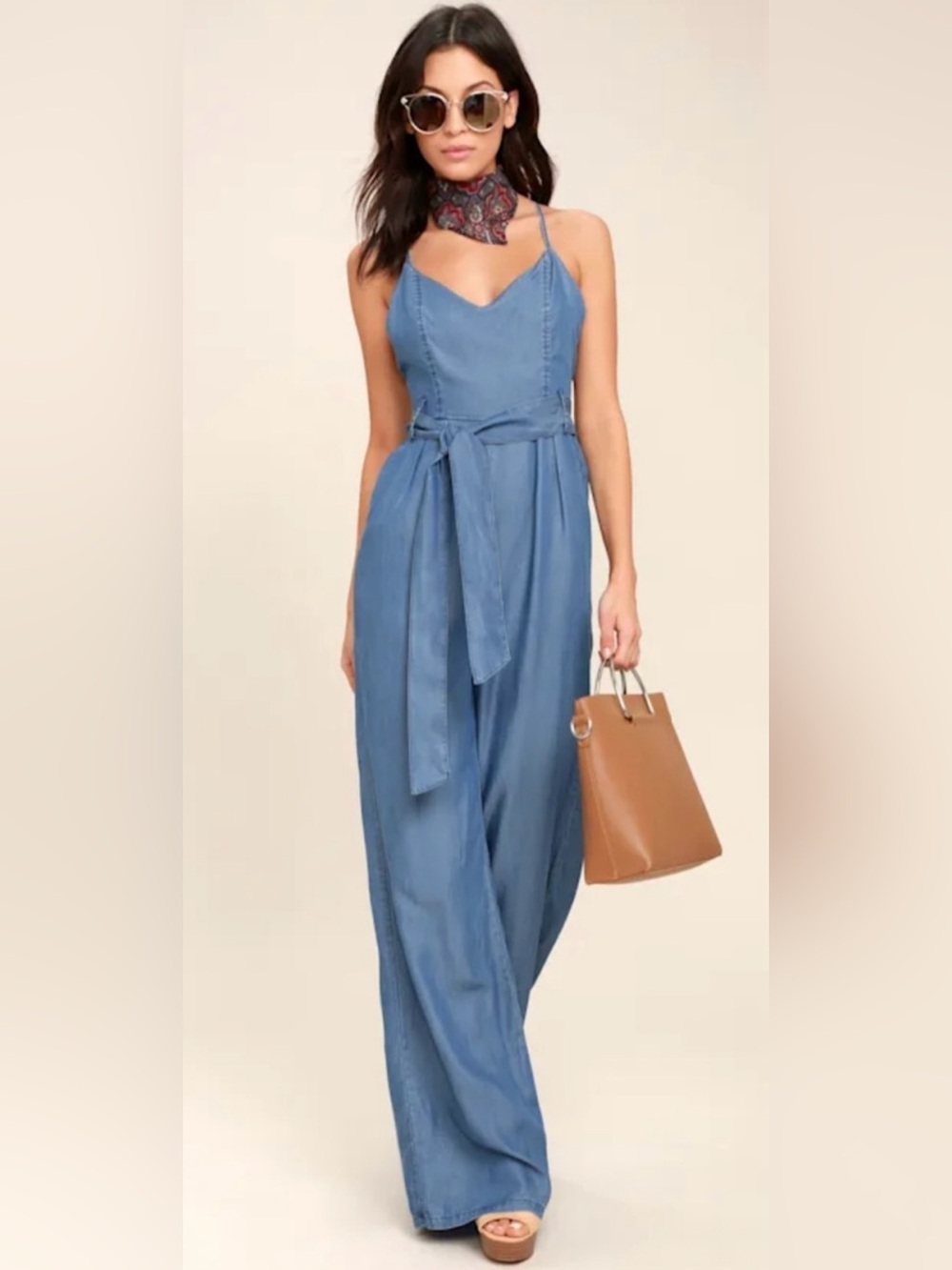 Lulus Chambray Wide-Leg Jumpsuit 100% Rayon